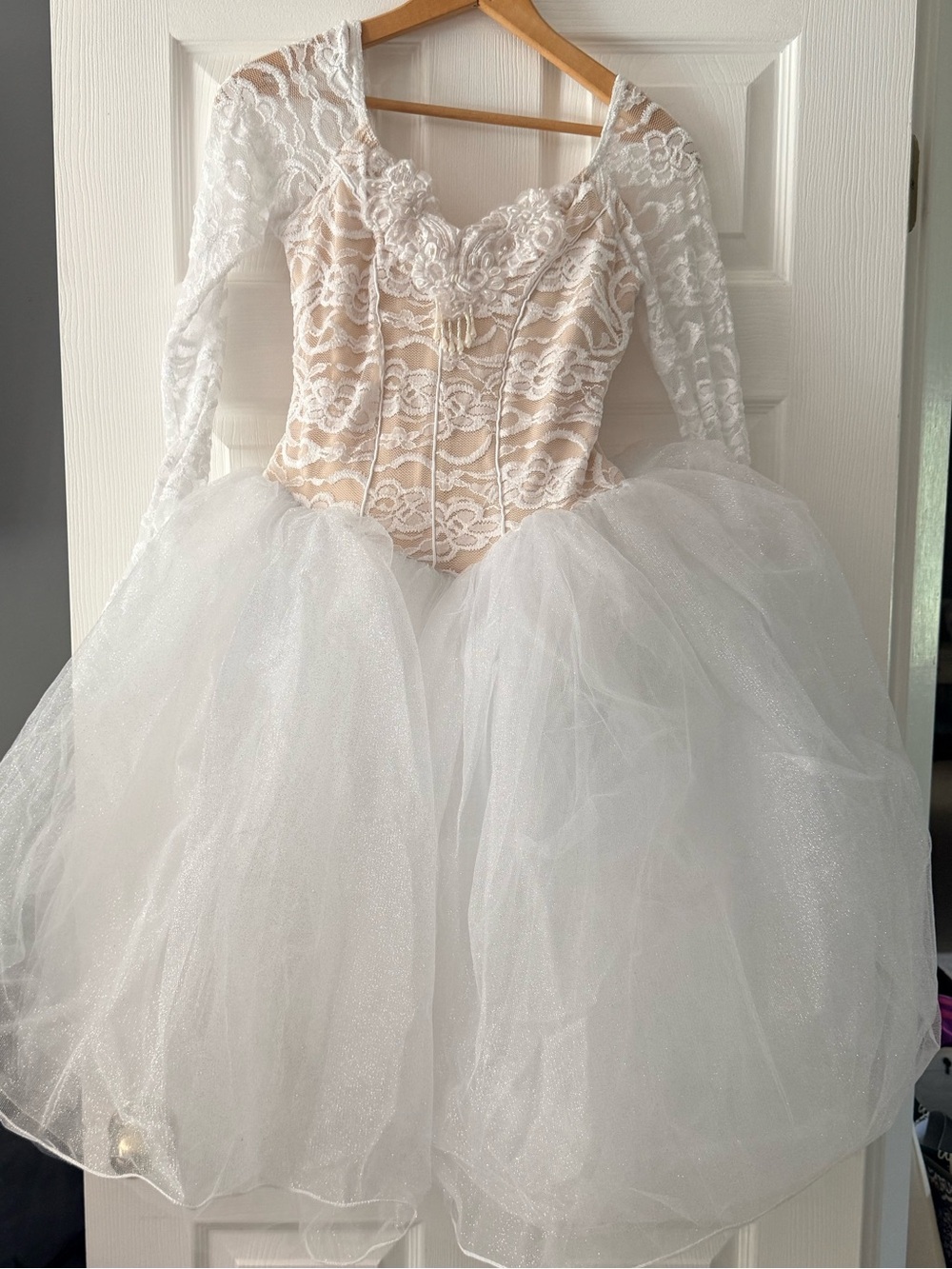 Womens White Lace Princess Style Tulle Dress